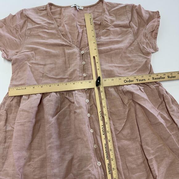 Madewell‎ Dress Womens Medium Pink Alexandra Linen Blend Button Front Mini - Picture 8 of 9